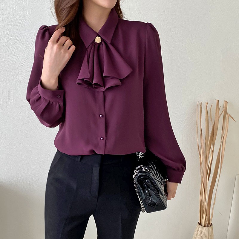 ÁO SƠ MI NỮ CÔNG SỞ DÀI TAY CỔ NƠ DÁNG XUÔNG  FORM DÁNG HÀN QUỐC CAO CẤP  SIÊU SANG CHẢNH, SIÊU XINH