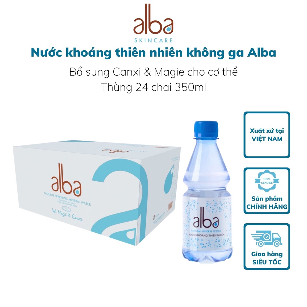 Thùng 24 chai nước khoáng thiên nhiên không ga Alba bổ sung Canxi Magie tốt cho sức khỏe 350ml