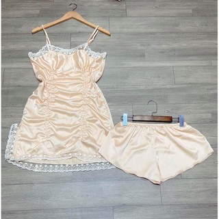 Đầm Ngủ 2 Dây Satin Phối Ren
