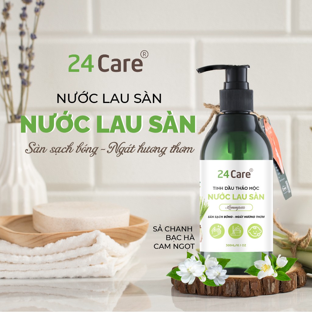 Homecare 24Care 1L [nước lau sàn, nước rửa chén, nước rửa tay] cho bé từ 2 tuổi - thành phần 100% tinh dầu thảo mộc