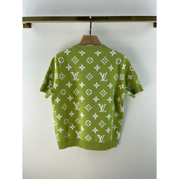 Áo len ngắn tay cổ tròn hoạ tiết logo thương hiệu Louis Vuitton LV cao cấp mẫu mới