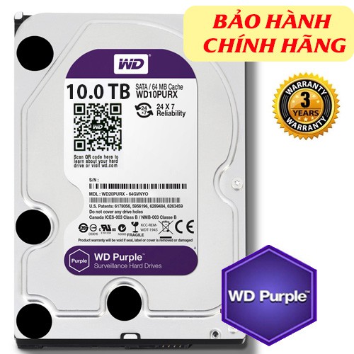 Western Purple 10TB dòng ổ cứng chuyên dụng cho camera , Màu tím (chính hãng)