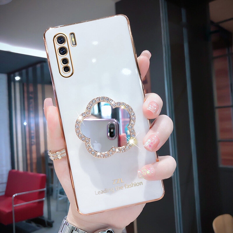 Ốp Điện Thoại Mềm Tráng Gương Đính Đá Lấp Lánh Sang Trọng Dành Cho OPPO A91 Reno 3 4G