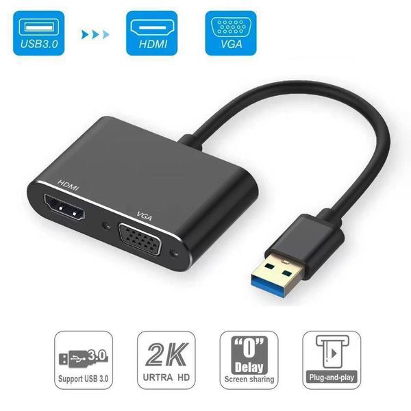 [Mã 154ELSALE2 giảm 7% đơn 300K] Cáp chuyển đổi USB 3.0 to HDMI và VGA Adapter 2K