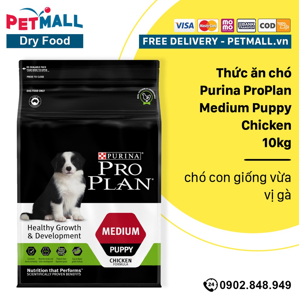Thức ăn chó Purina PRO PLAN Medium Puppy Chicken 10kg - chó con giống vừa vị gà, chứa sữa non hỗ trợ tiêu hoá Petmall