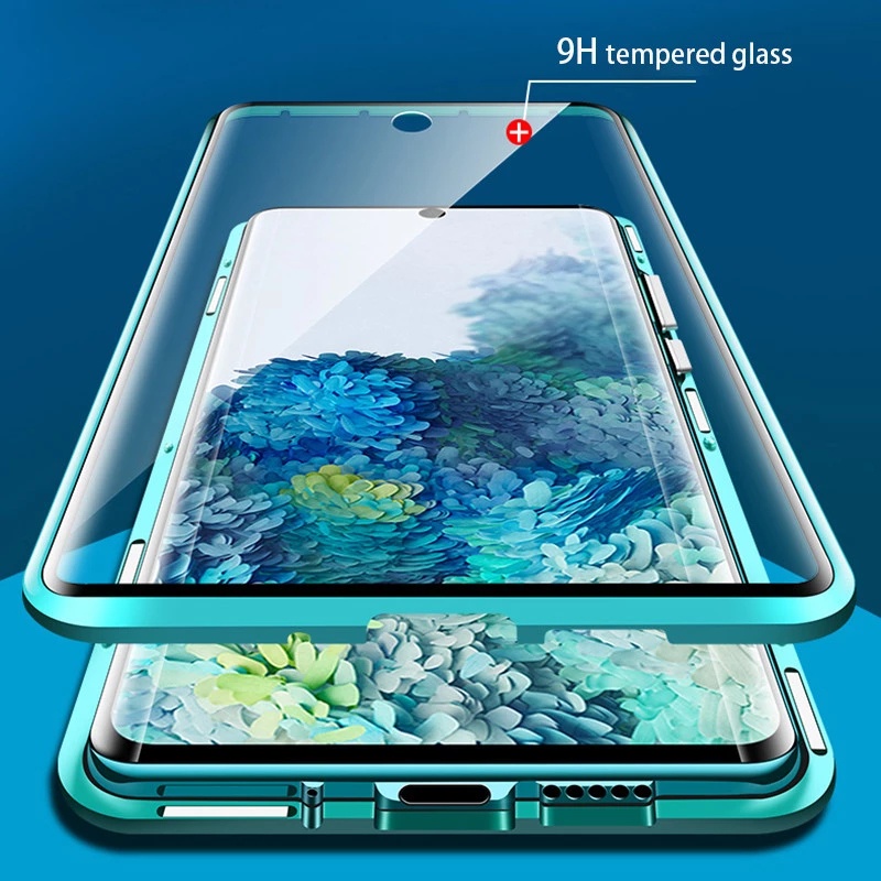 Ốp Điện Thoại Kính Cường Lực Hai Mặt Viền Kim Loại Nam Châm Cho Samsung A12 A13 A14 A52 A53 A73 A22 A32 4G 5G