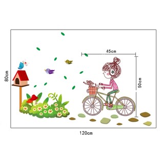 Decal dán tường cô bé đạp xe 2 EB103