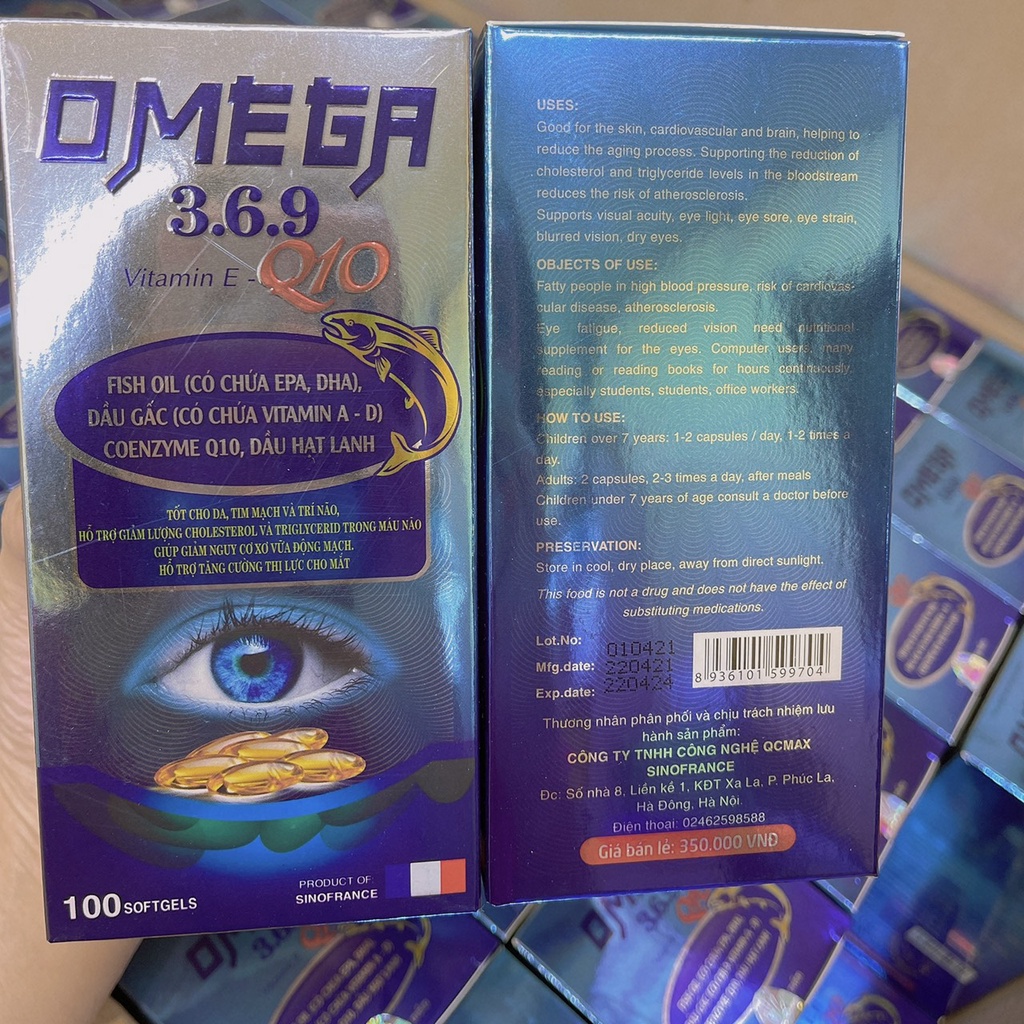 Viên uống bổ mắt, Omega 369, Dầu cá omega 369 Q10 hộp 100v