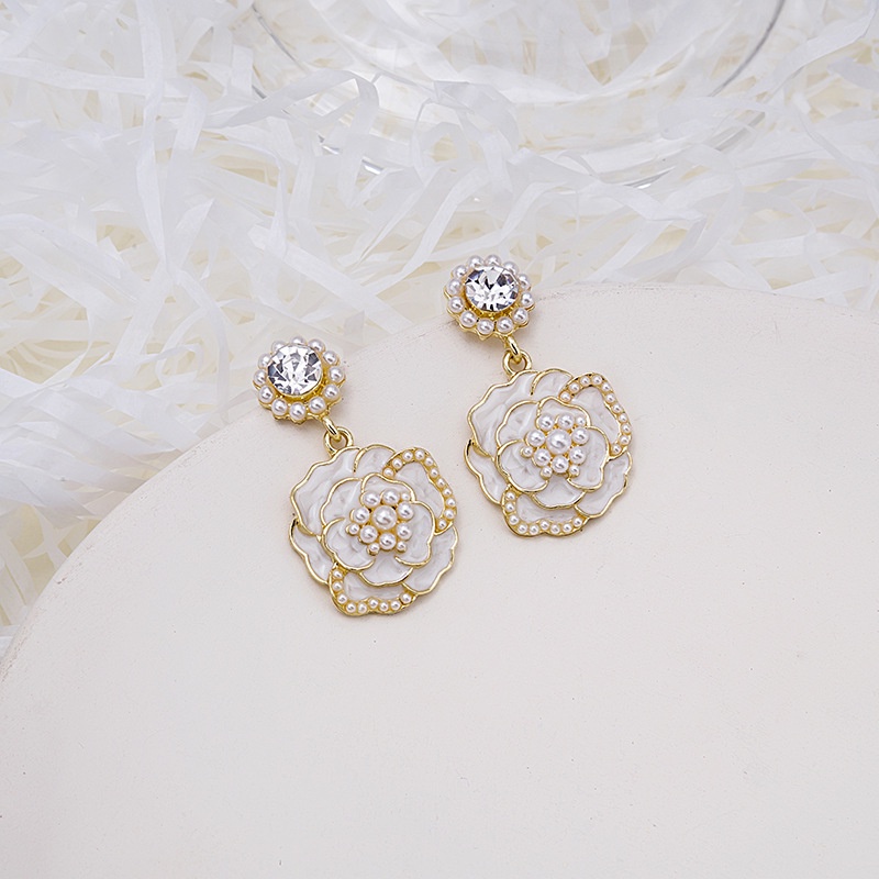 Bông Tai Bạc 925 Hình Hoa Trà Đính Ngọc Trai Phong Cách Retro Thời Trang Cho Nữ