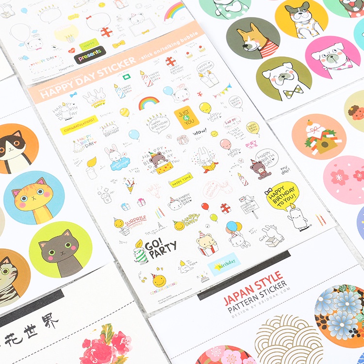 Sticker tem dán hình con gấu +hình hoa cute dễ thương