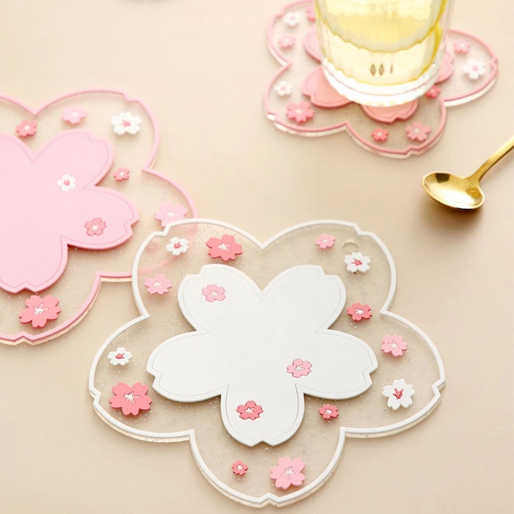 Tấm Lót Ly Cách Nhiệt Chống Trượt Hình Hoa Anh Đào Dễ Thương