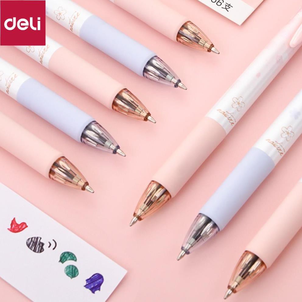Bút bi nhiều màu Deli - 0.7mm - 4 màu mực - Vỏ thiết kế hoa - 1 chiếc - S311 [Deli]