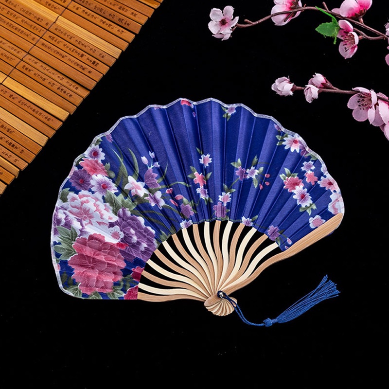Quạt Xếp Cầm Tay Vải Lụa Họa Tiết Hoa Phong Cách Trung Hoa