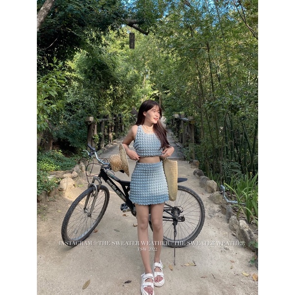 Set áo ba lỗ dáng croptop xốp phồng kèm chân váy the.sweaterweather TSW