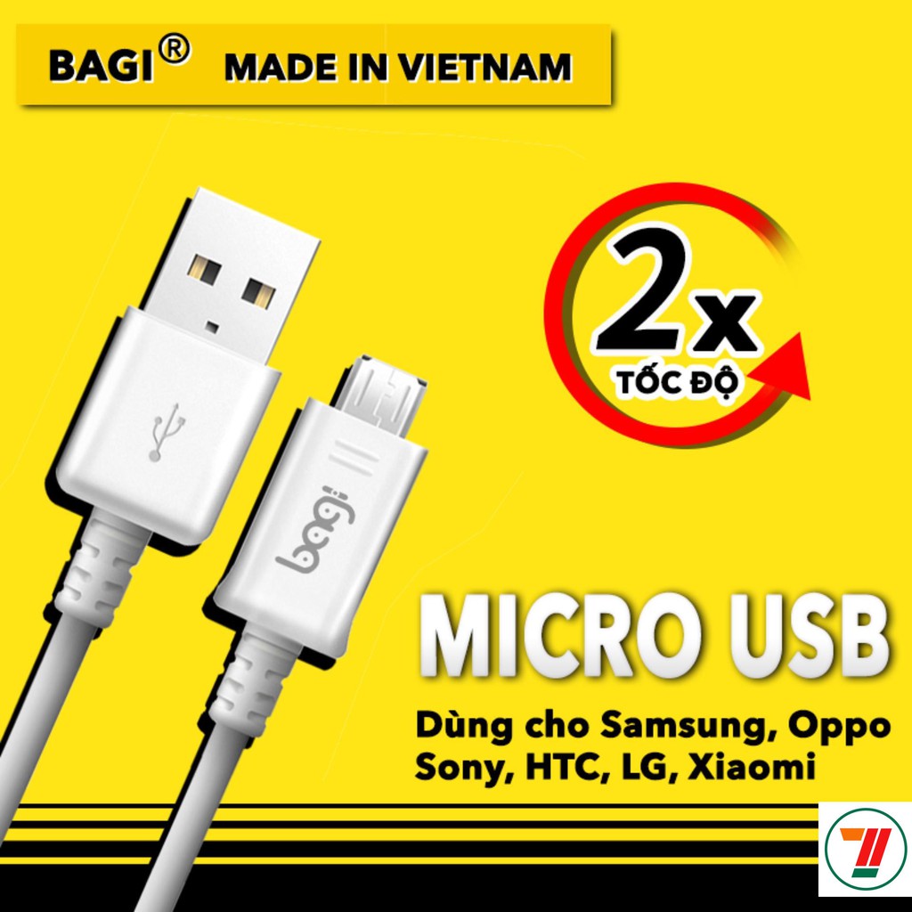 Cáp sạc Bagi Micro USB cho samsung, oppo, LG,...và các dòng dùng cổng micro usb / Màu trắng -MB12