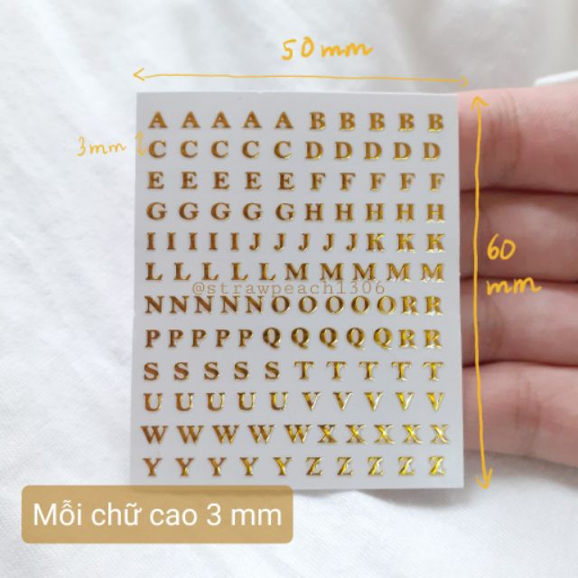 Golden Alphabet Sticker - Gold sticker bảng chữ cái dùng trong trang trí, handmade, resin