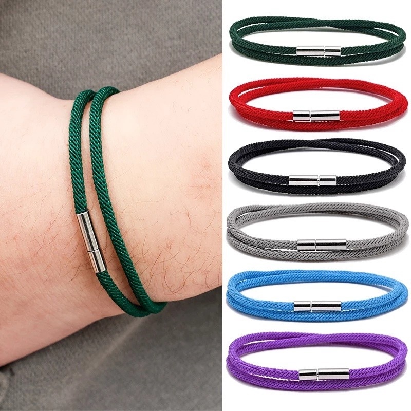 Set 2 / 4 Vòng Tay Dây Thừng Milan Hai Lớp Màu Trơn Đơn Giản Làm Quà Tặng Cho Cặp Đôi
