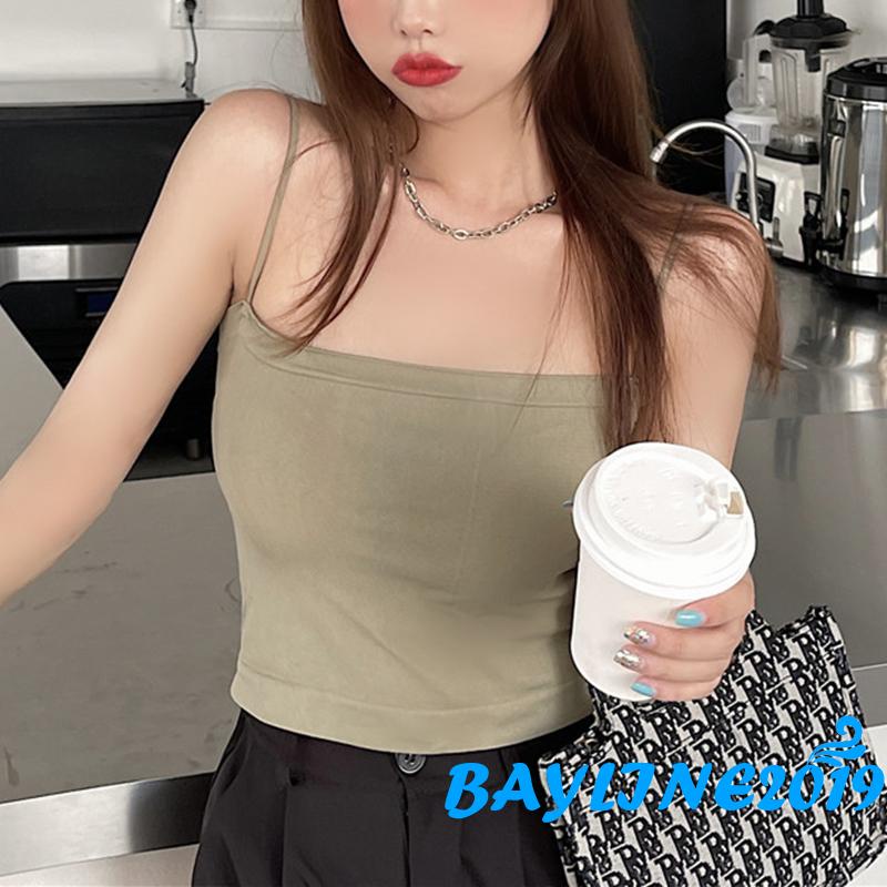 Áo Hai Dây Spaghetti Có Mút Đệm Ngực Màu Sắc Đơn Giản Cho Nữ