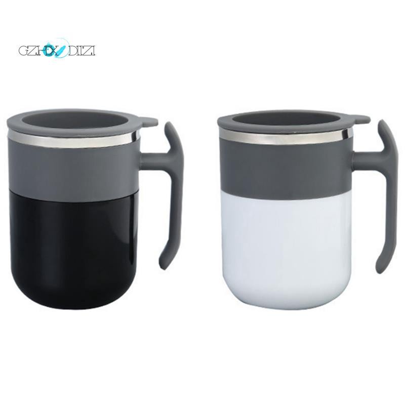 2x No Battery Automatic Self Stirring Mug Cup Coffee Milk Mixing Mug Temperature Adjustment Black+Gray & White+Gray