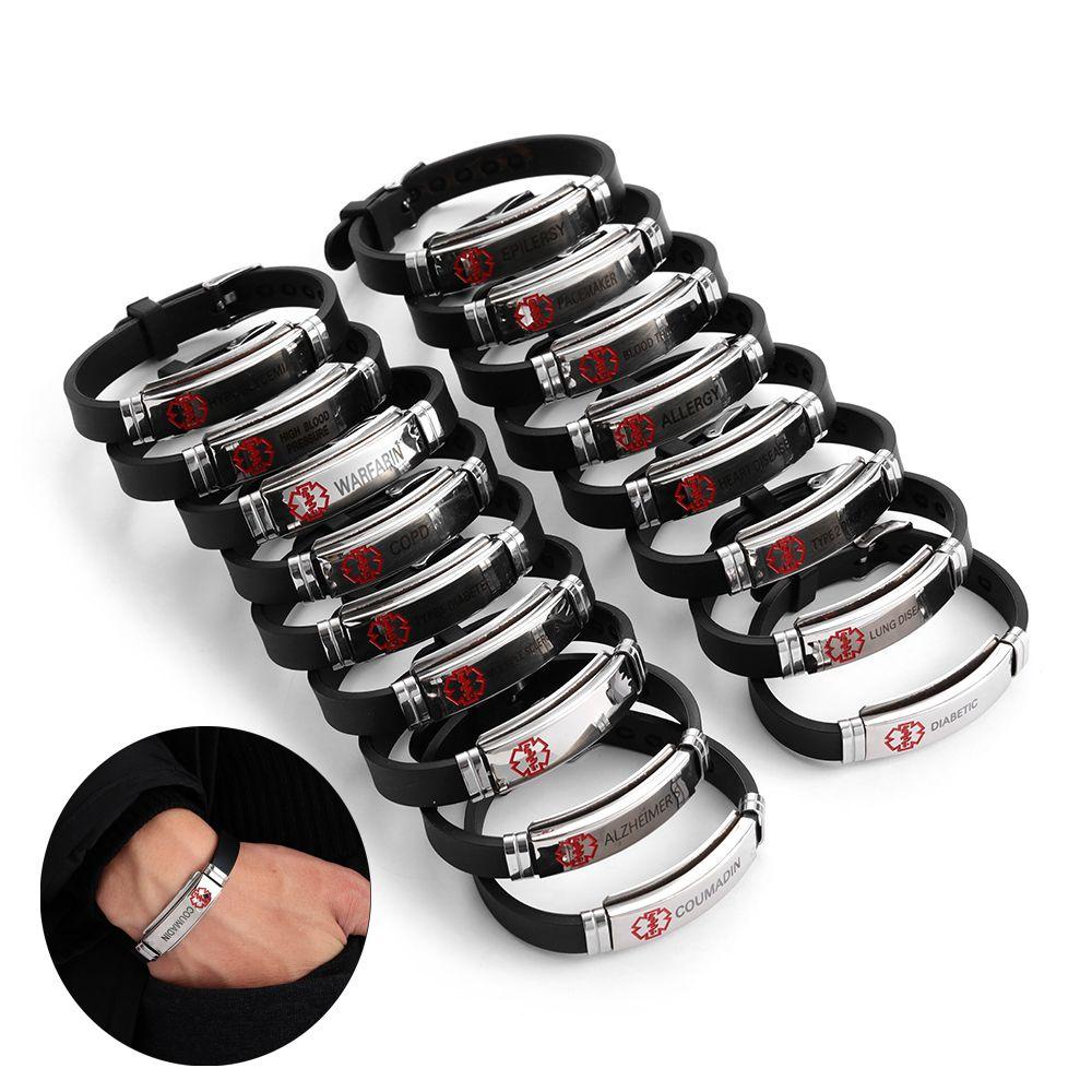 Vòng Tay Silicone Thép Không Gỉ Cảnh Báo Y Tế Dành Cho Nam Nữ