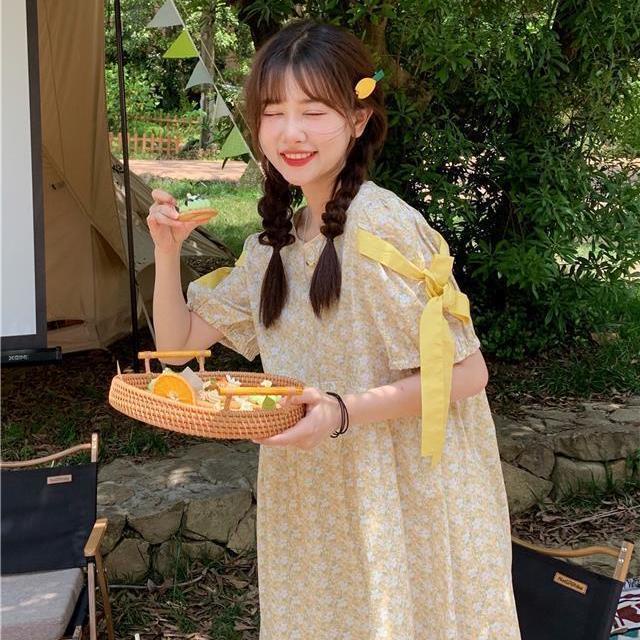 Đầm Tay Ngắn Phối Ren Hoa Phong Cách Hàn Quốc Ngọt Ngào Thời Trang Cho Nữ