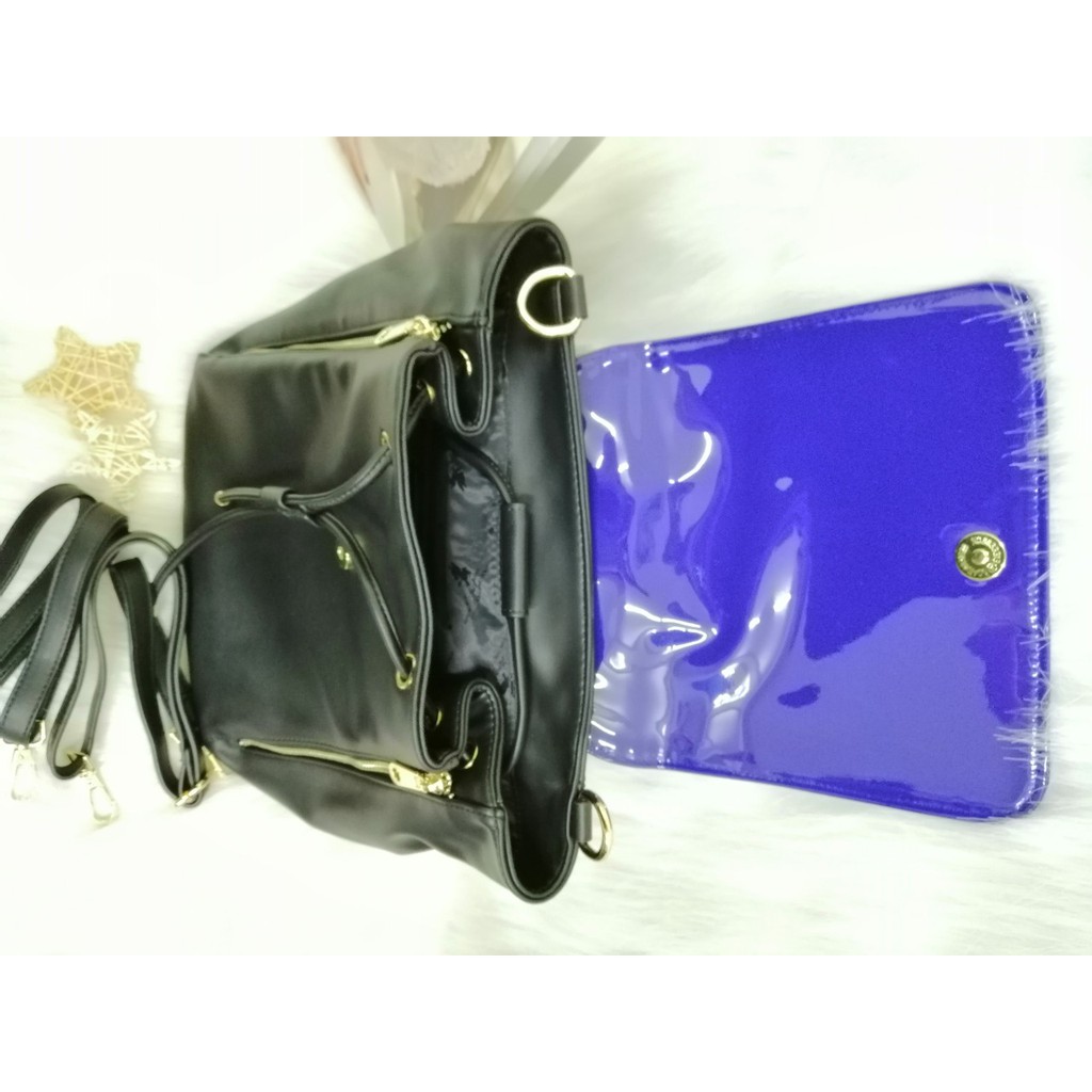 Ba lô phối xanh dương và đen PU #RebeccaBonbon chú cún Nhật Bản ,