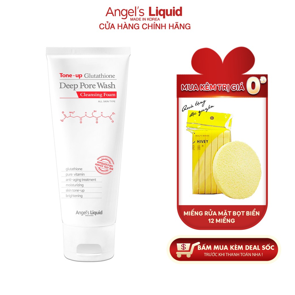 Sữa rửa mặt làm sạch, dưỡng trắng Angel Liquid Tone-up Glutathione Deep Pore Wash Cleansing Foam 120g