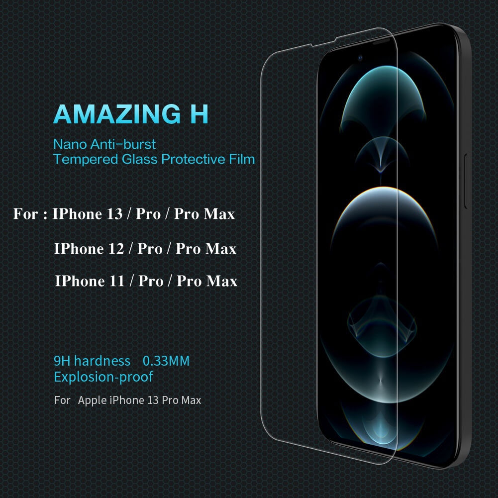 Kính cường lực không viền cho Apple iPhone 13 Pro Max , iPhone 12  , Xs Max chính hãng Nillkin Amazing H tempered glass