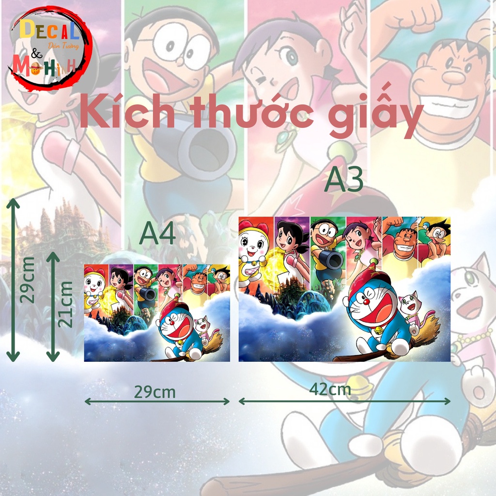 Poster Trang Trí Doraemon, Poster Decal CÓ KEO DÁN Kích Thước A3 30x42cm