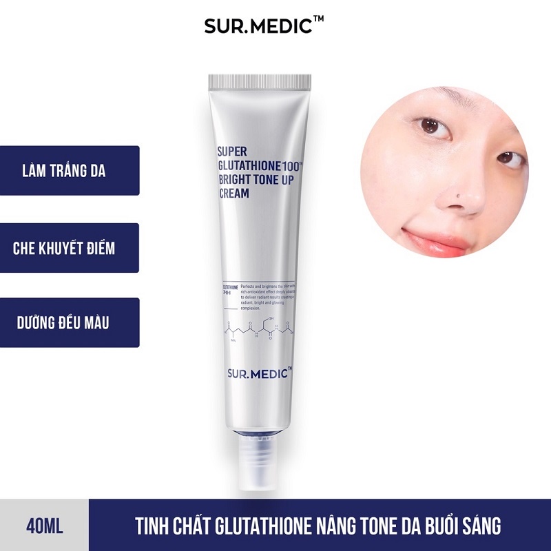 Kem Dưỡng Trắng Da Super Glutathione 100 Bright Tone Up Cream Sur.Medic Hàn Quốc, Tuýp 40ml