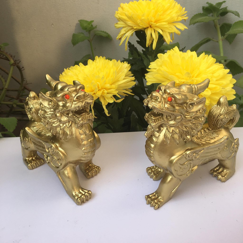 Cặp tỳ hưu màu vàng sơn đồng mang tài lộc cho mọi người