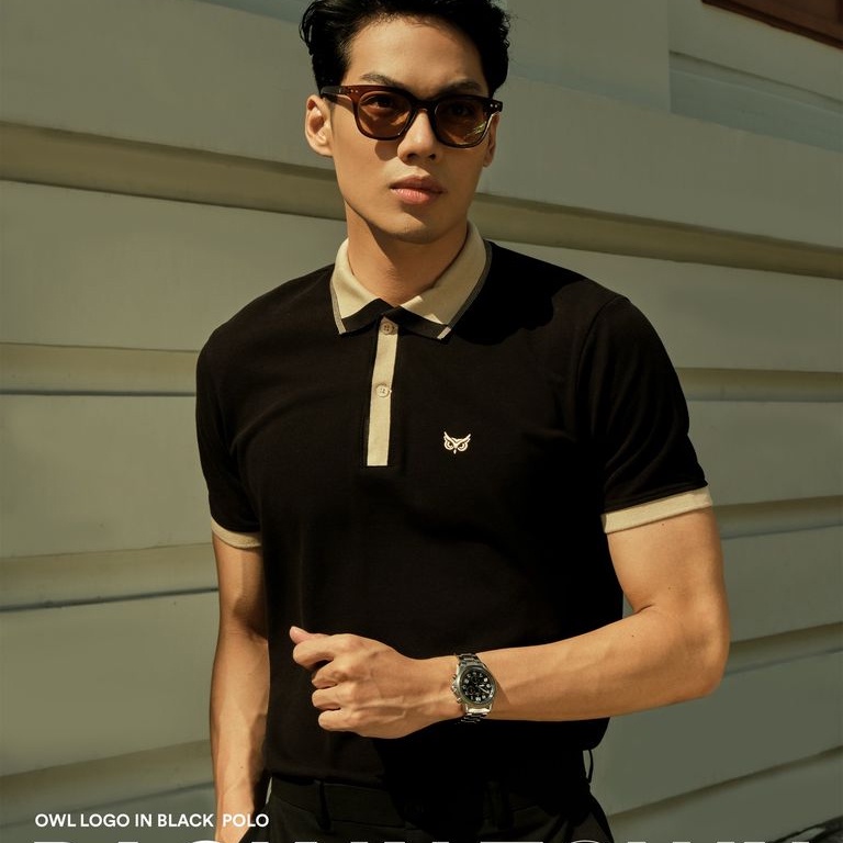 Áo Thun Polo Nam ICON DENIM Owl Logo In Black Thanh Lịch PLID0010
