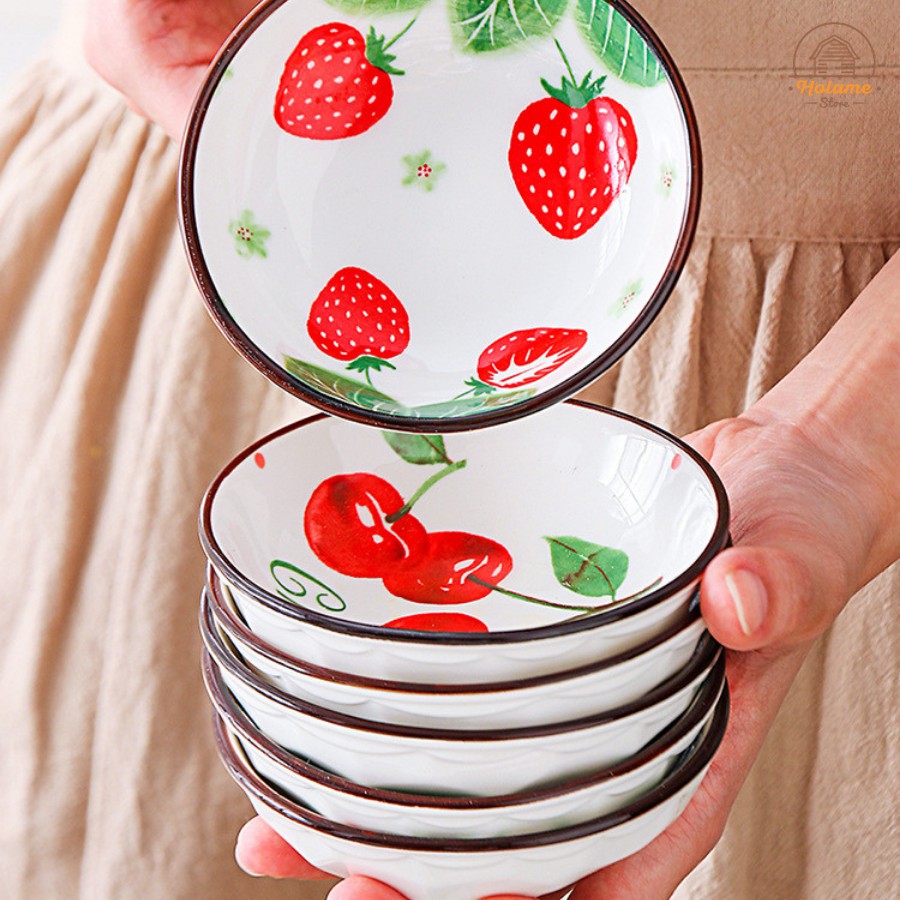 Chén ăn dặm cho bé bằng sứ, chén đựng gia vị hoạ tiết trái cây