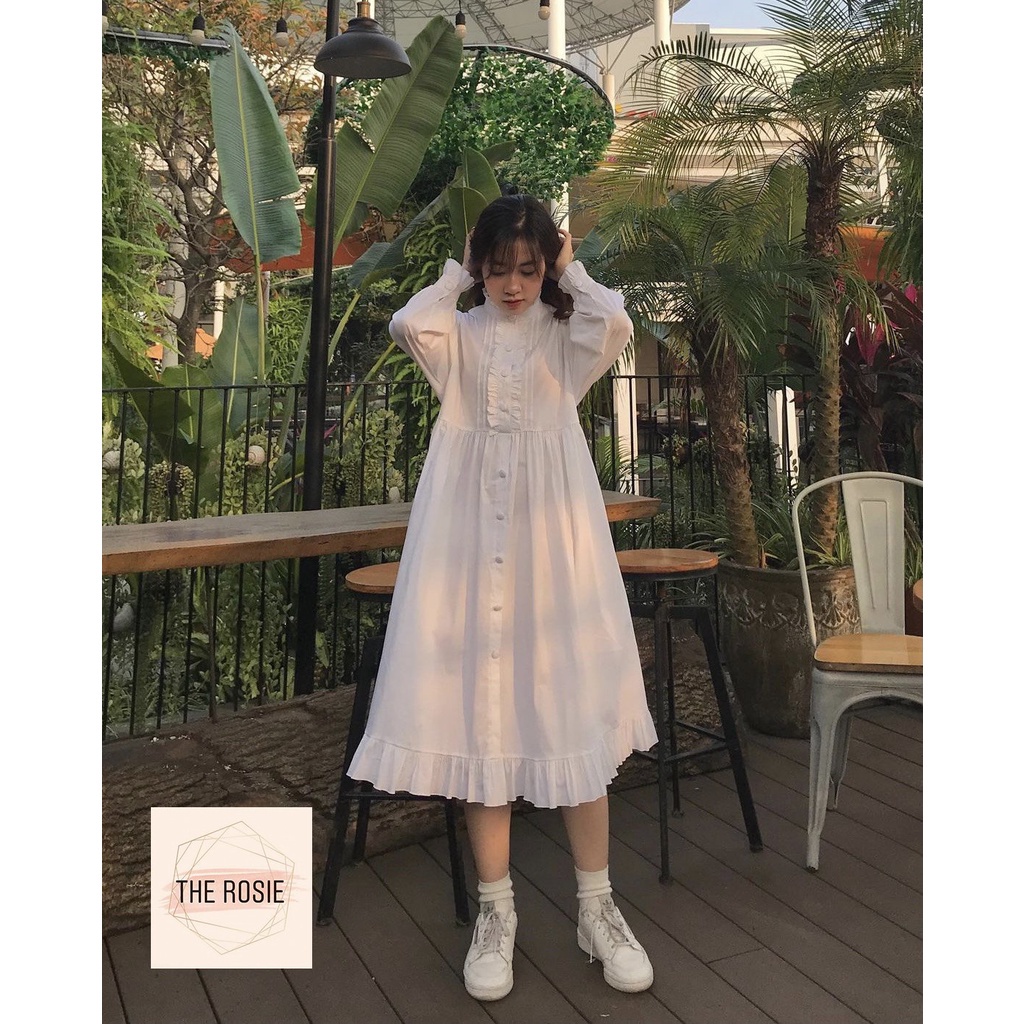 Váy babydoll trắng dáng dài, tay dài công chúa bánh bèo | BigBuy360 - bigbuy360.vn