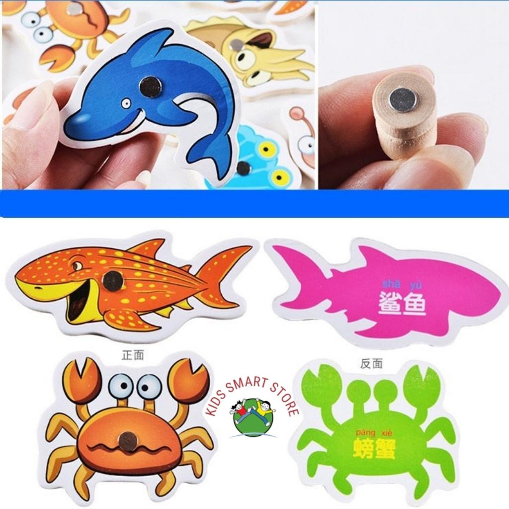 Đồ Chơi Câu Cá Nam Châm Gỗ 32 sinh vật biển Cho Bé