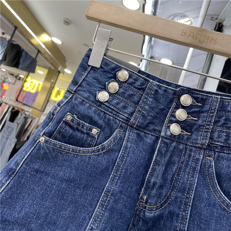 High waist, slim, fat MM denim shorts girls summer 2022 Korean version of the new a-shaped wide-leg hot pants