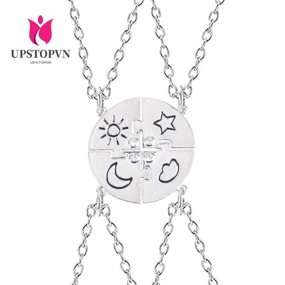 Set 4 sợi dây chuyền tình bạn mặt khắc hình mặt trời mặt trăng đám mây và ngôi sao đính đá giả kim cương cho nam và nữ