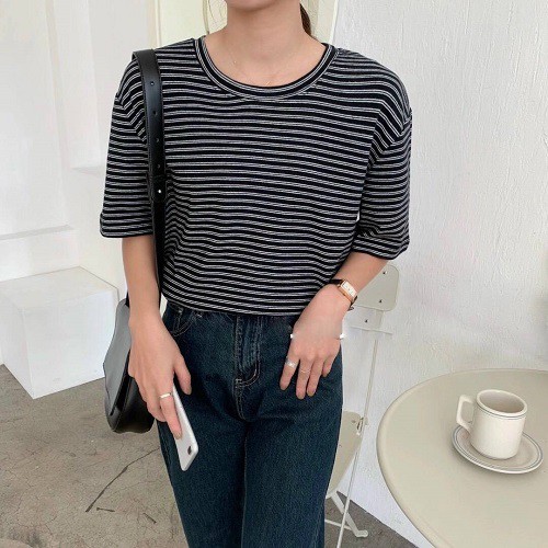 Áo phông kẻ 2t unisex áo phông rộng chất cotton mềm mịn tay lỡ áo thun kẻ basic nhiều màu P17 | BigBuy360 - bigbuy360.vn