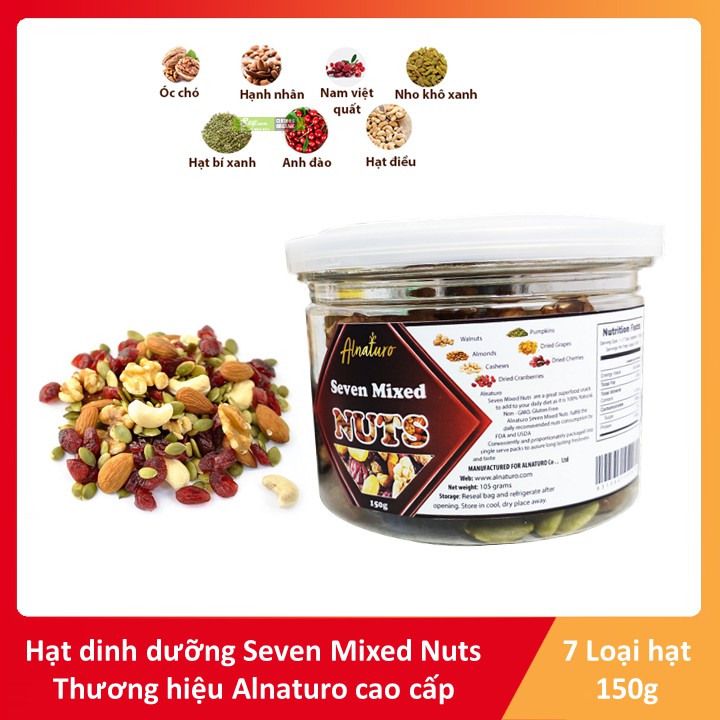 Hỗn hợp 7 loại hạt ăn vặt văn phòng Seven Mixed Nuts thương hiệu Alnaturo cao cấp 150gr