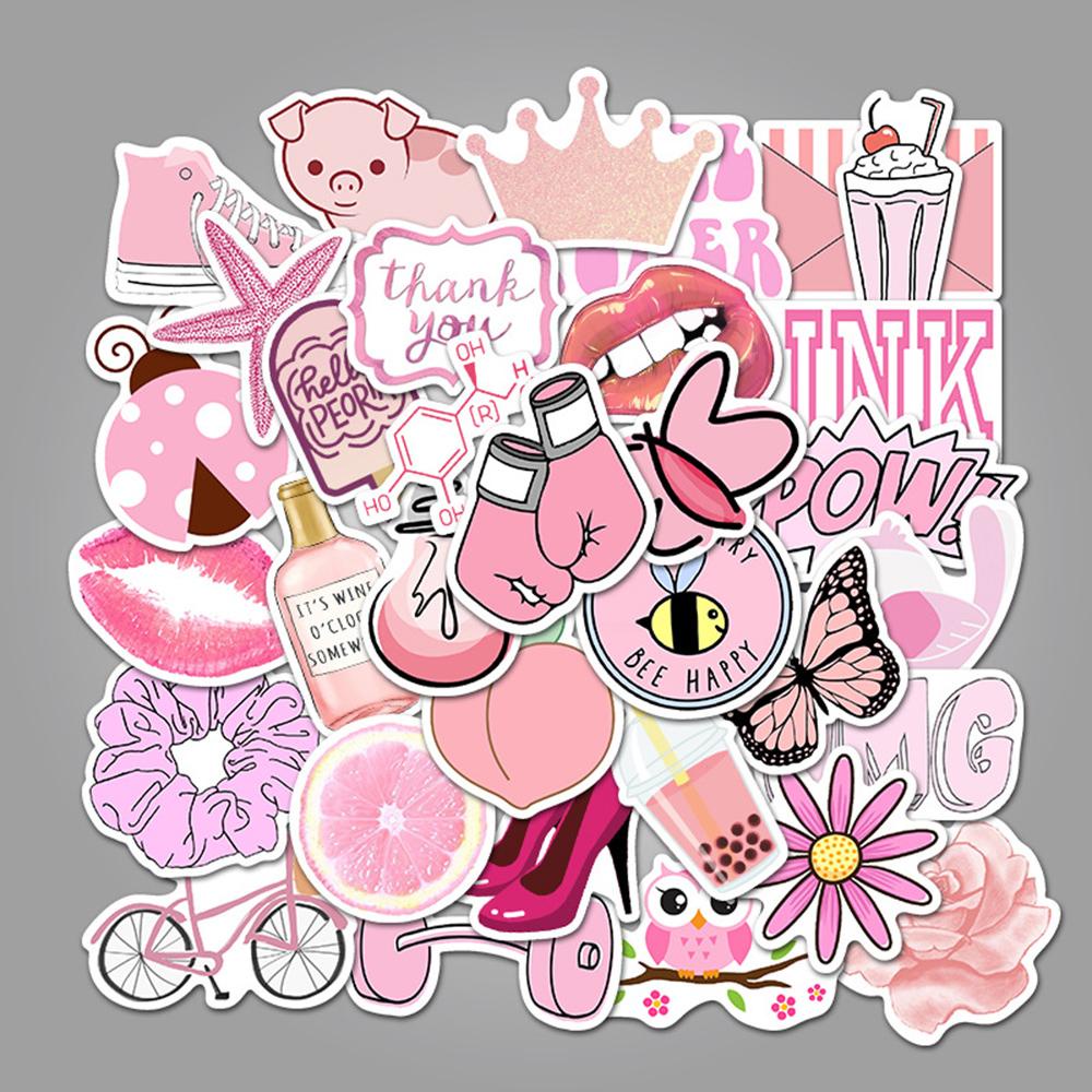 Bộ 50 Miếng Dán Trang Trí Tủ Lạnh / Xe Mô Tô / Xe Hơi Họa Tiết Hoạt Hình VSCO Girl Dễ Thương