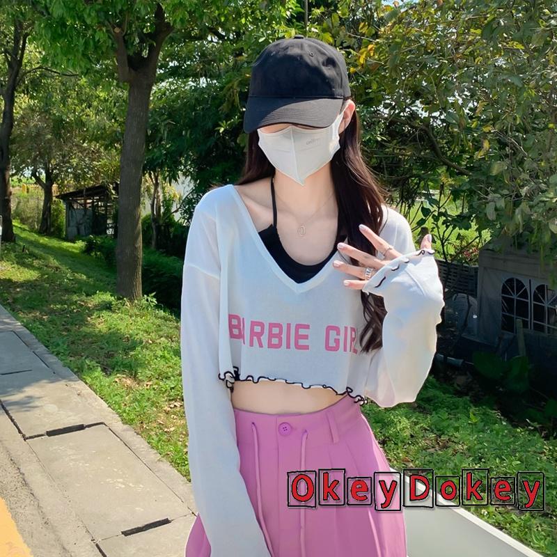 Bộ Trang Phục 2 Mảnh Gồm Áo Croptop Sát Nách Cổ Yếm Và Áo Thun Dài Tay In Chữ Thời Trang Dạo Phố Cho Nữ