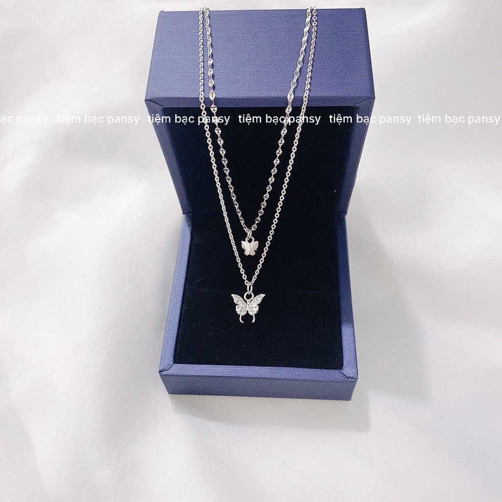 Dây chuyền bạc PANSY mặt hồ điệp nạm đá mẫu mới lấp lánh, vòng cổ bạc uyên ương cao cấp