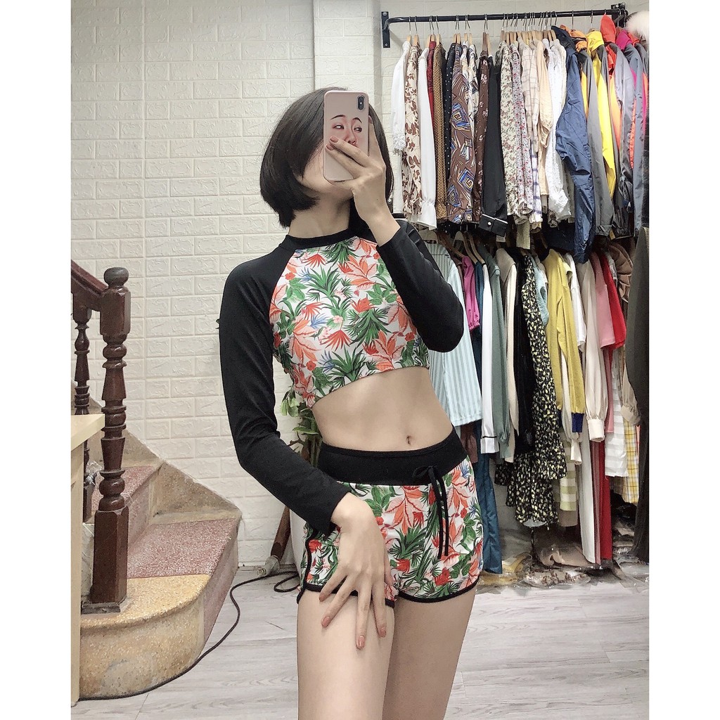 Bikini hai mảnh đẹp họa tiết hoa dài tay- 2 kiểu ( Ảnh chụp thật 100%) | BigBuy360 - bigbuy360.vn