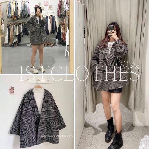Áo dạ khoác ngoài họa tiết kẻ đơn giản dễ phối đồ 1STCLOTHES