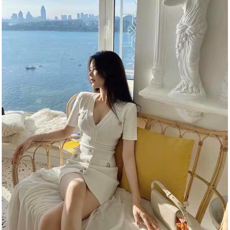 Váy len tăm body ngắn tay phong cách sang chảnh quý phái