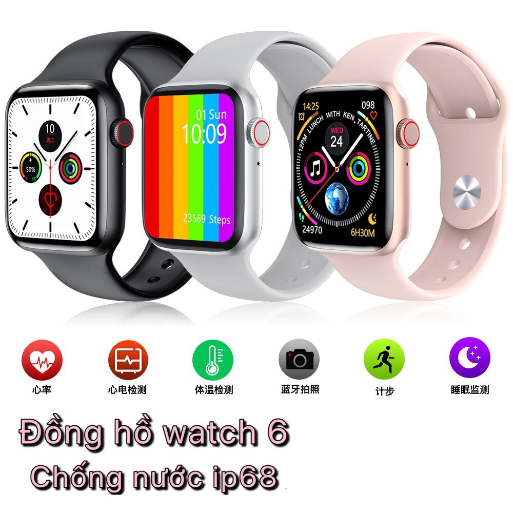 [Mã 252ELSALE hoàn 7% đơn 300K] Đồng Hồ Thông Minh w003 - Smart watch 6 Seri 6 - Màn Hình Tràn Viền -chống nước ip68