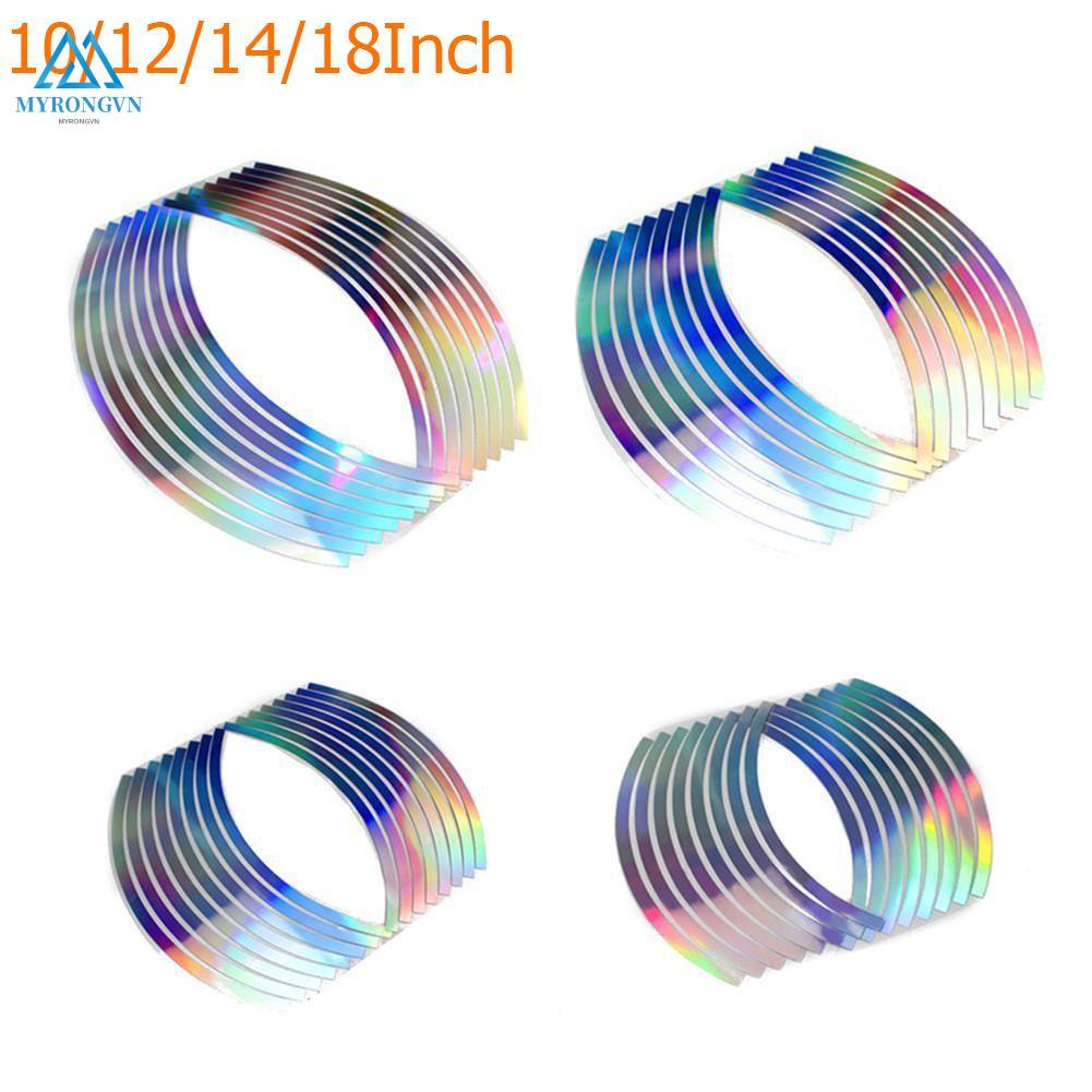 Set 16 Miếng Dán Phản Quang Dùng Trang Trí Vành Xe Ô Tô / Mô Tô 10 / 12 / 14 / 18 &quot;