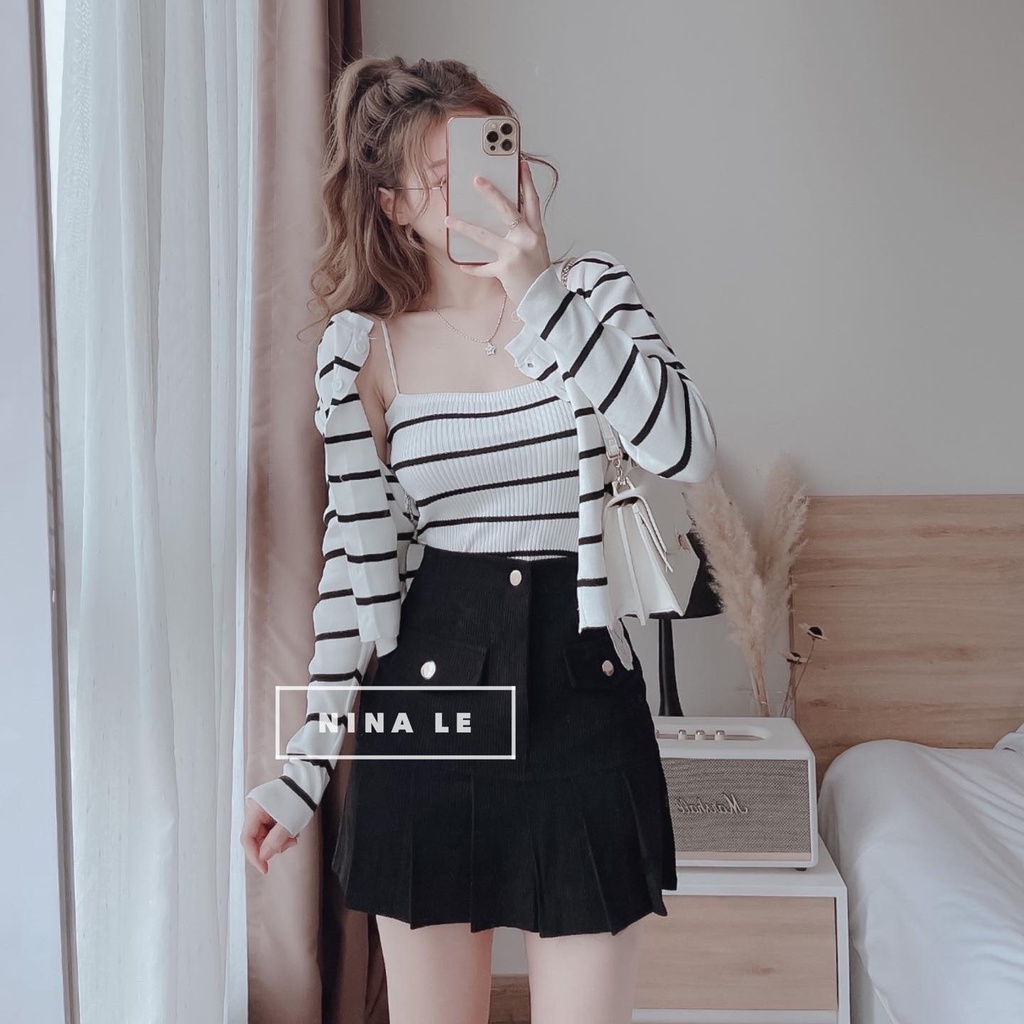 Chân váy chữ a xếp ly tenins ngắn kiểu chất nhung tăm có quần lót trong thời trang công sở nữ tính Mã QK01