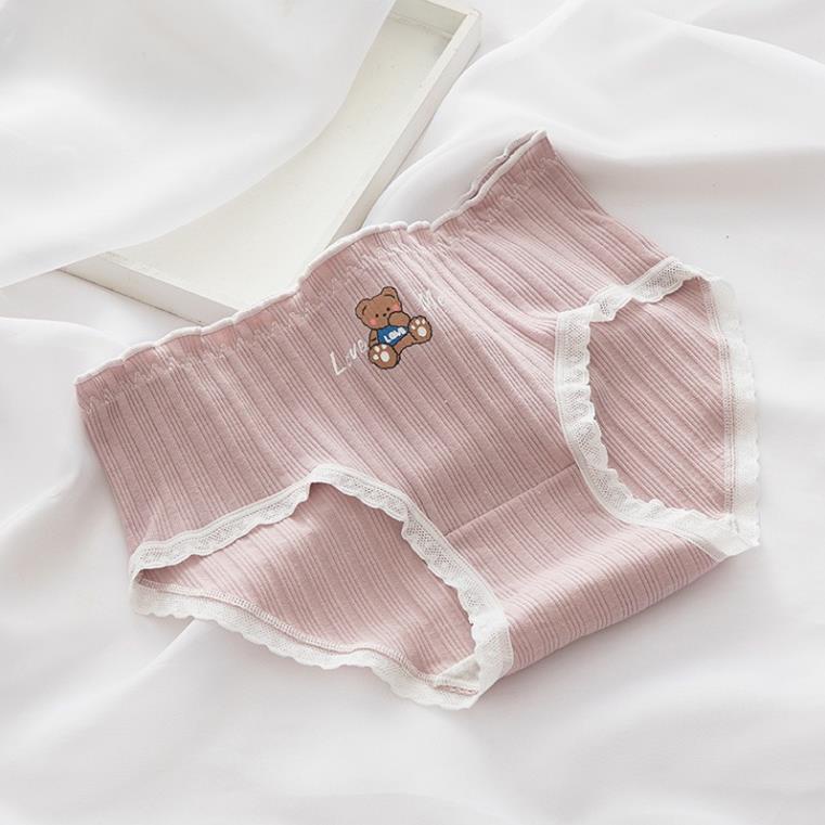 [Giá sỉ] Quần Lót Nữ Cotton Tăm Phối Viền Ren Ren Thoáng Khí Họa Tiết Gấu/Thỏ Dễ Thương 345