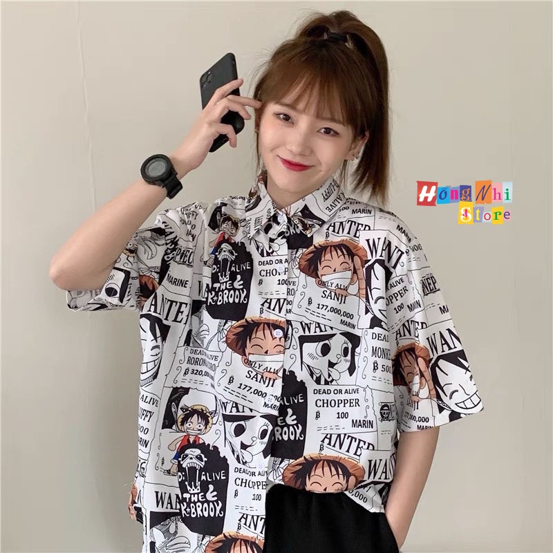 Áo Sơ Mi Họa Tiết Hoạt Hình Luffy Tay Lỡ Dáng Rộng Ulzzang Unisex, Sơ Mi Đi Biển - MM